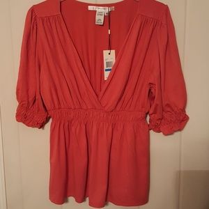 Vneck mock wrap 3/4 sleeve soft empire waist